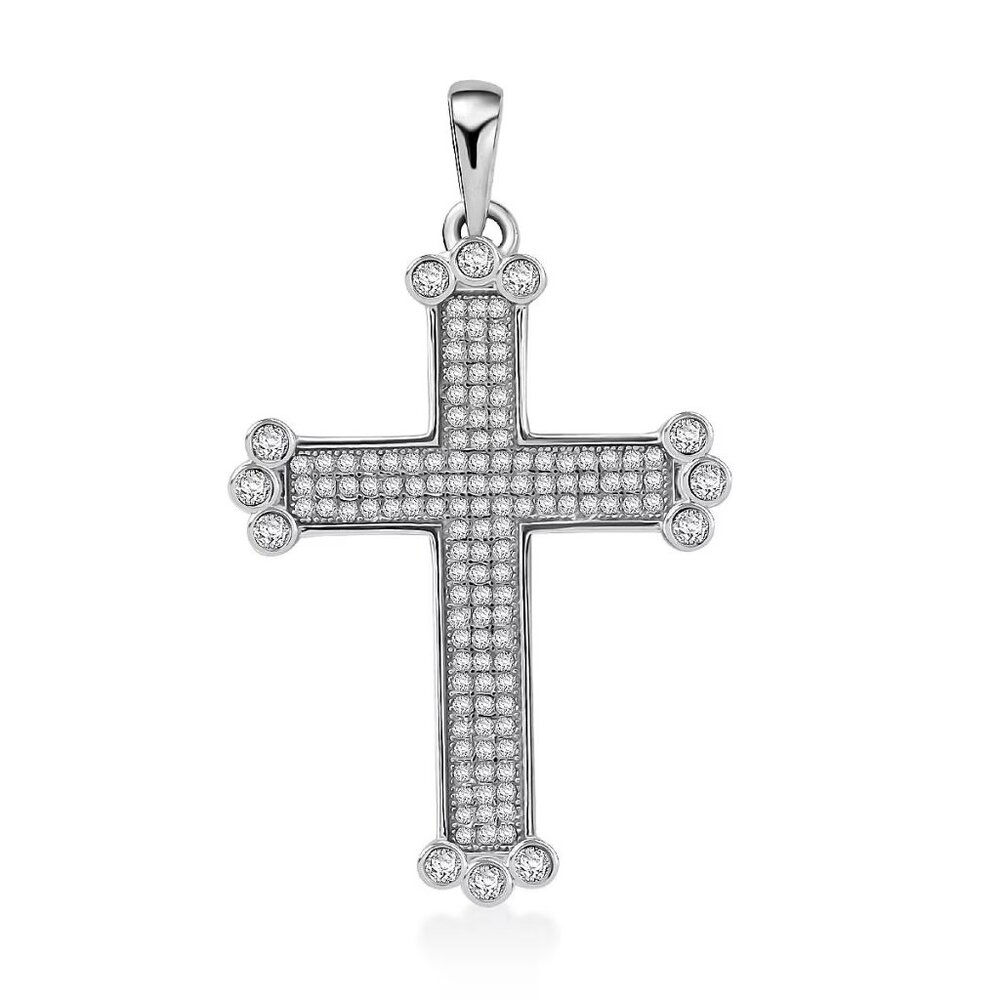 ✝️Stunning Simulated Diamond Cross Pendant in Rhodium Over Sterling Silver